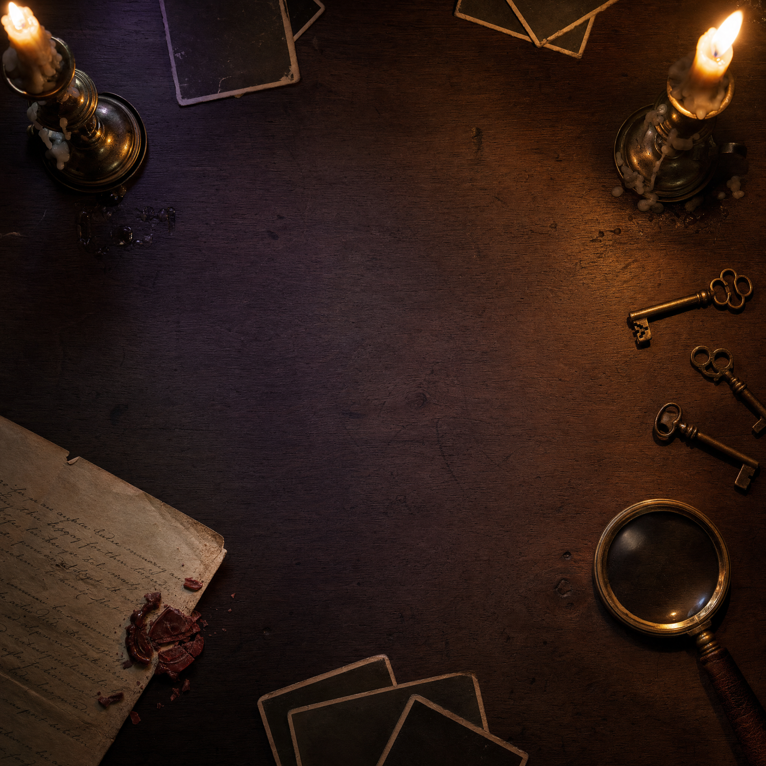 Mystery Tees ~ candlelit dark-wood table, intimate and hands-on